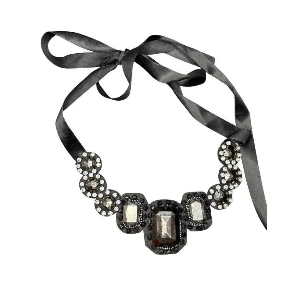 Anthropologie black stone statement bib necklace